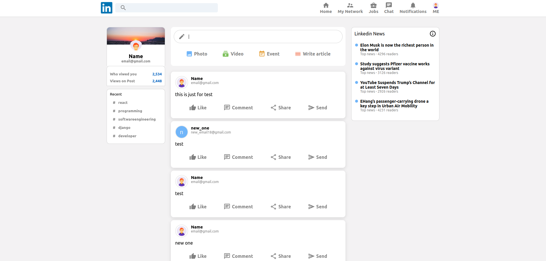Linkedin basic clone